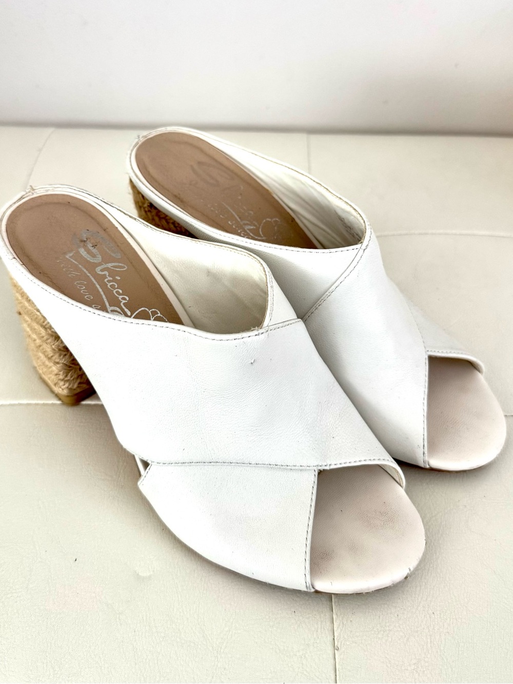 White Leather Open-Toe Mule Heels